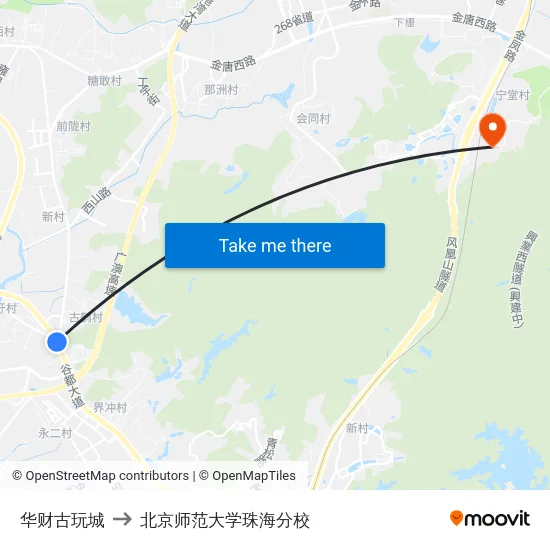 华财古玩城 to 北京师范大学珠海分校 map