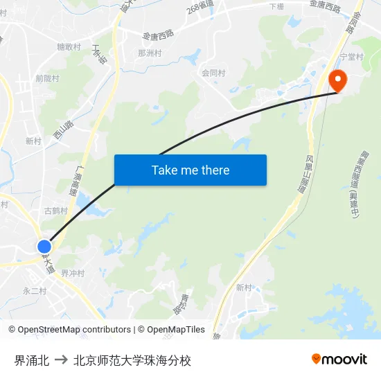 界涌北 to 北京师范大学珠海分校 map
