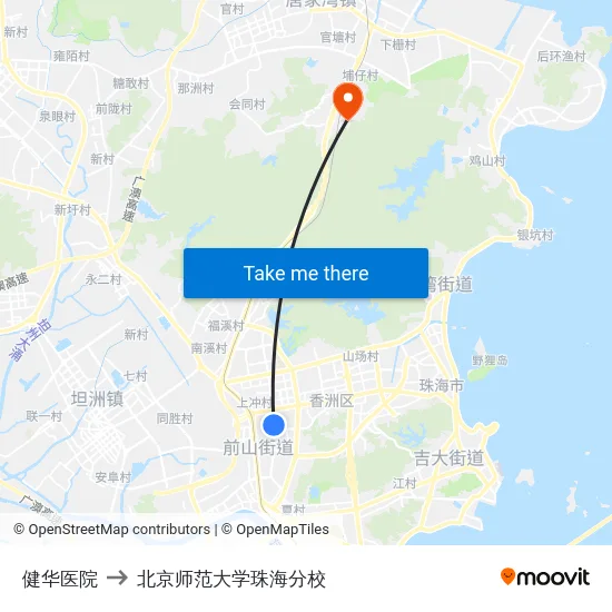 健华医院 to 北京师范大学珠海分校 map