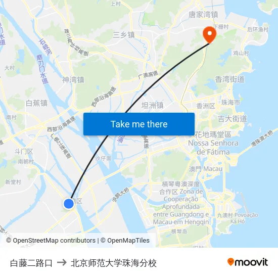 白藤二路口 to 北京师范大学珠海分校 map