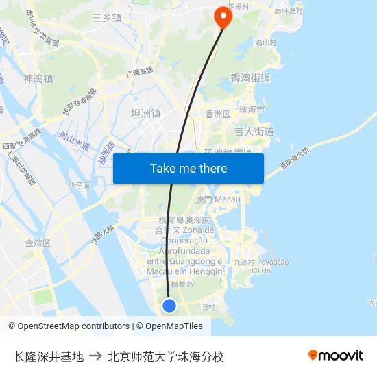 长隆深井基地 to 北京师范大学珠海分校 map