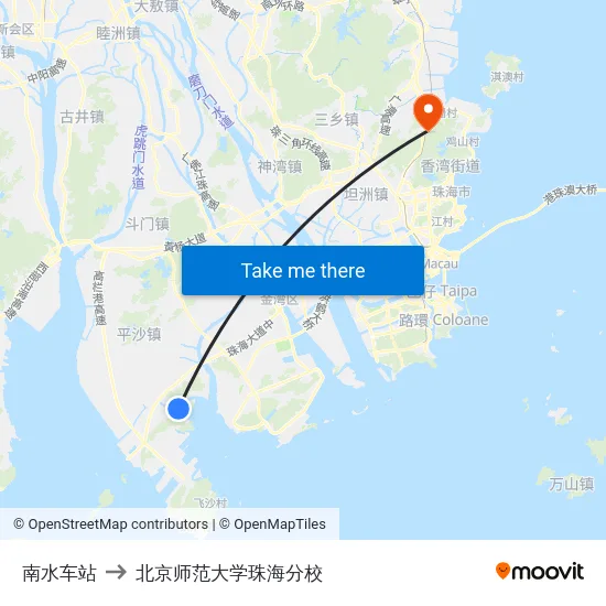 南水车站 to 北京师范大学珠海分校 map