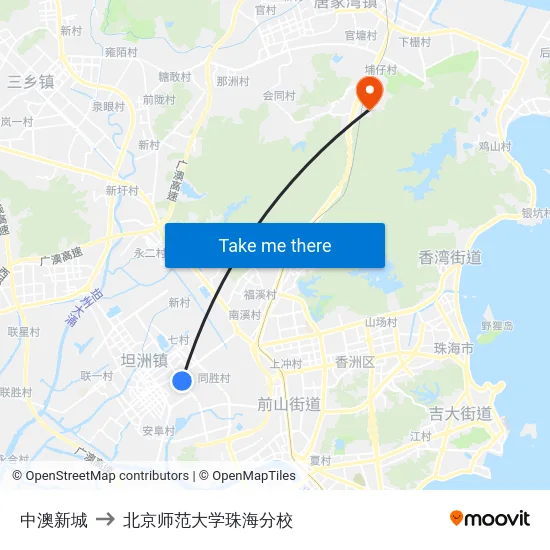 中澳新城 to 北京师范大学珠海分校 map