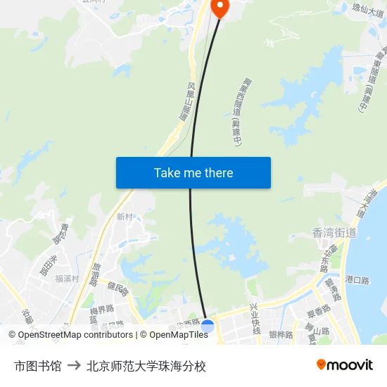 市图书馆 to 北京师范大学珠海分校 map