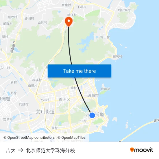 吉大 to 北京师范大学珠海分校 map
