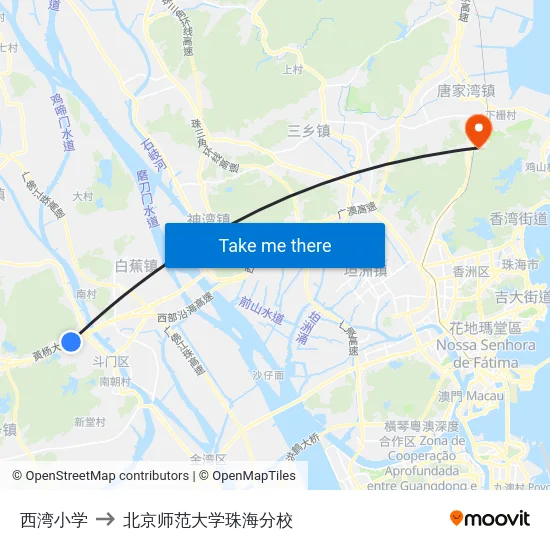 西湾小学 to 北京师范大学珠海分校 map