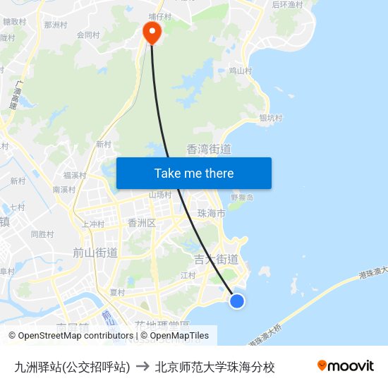 九洲驿站(公交招呼站) to 北京师范大学珠海分校 map