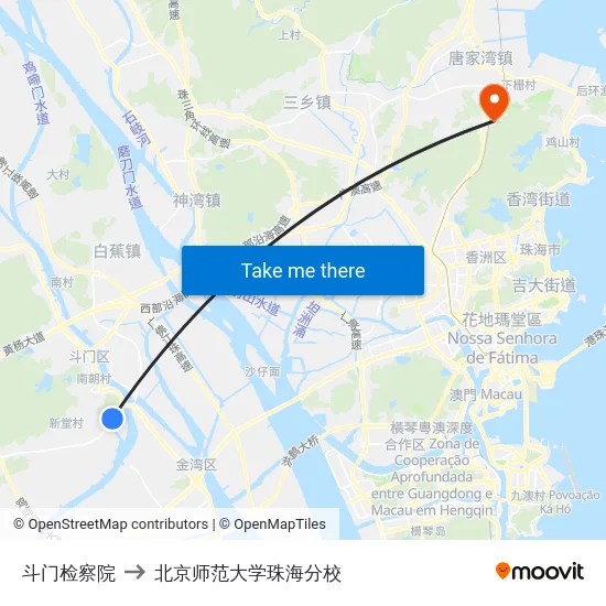 斗门检察院 to 北京师范大学珠海分校 map