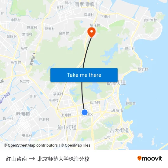 红山路南 to 北京师范大学珠海分校 map