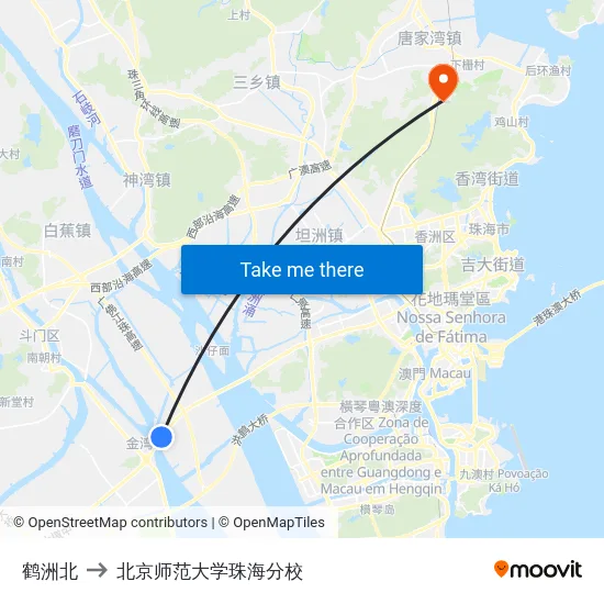 鹤洲北 to 北京师范大学珠海分校 map