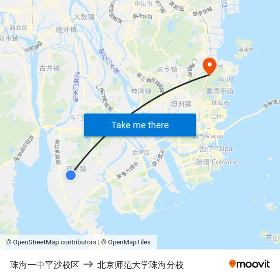 珠海一中平沙校区 to 北京师范大学珠海分校 map
