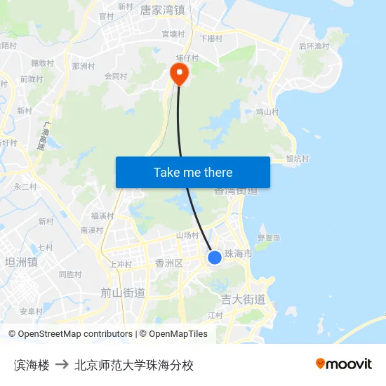 滨海楼 to 北京师范大学珠海分校 map
