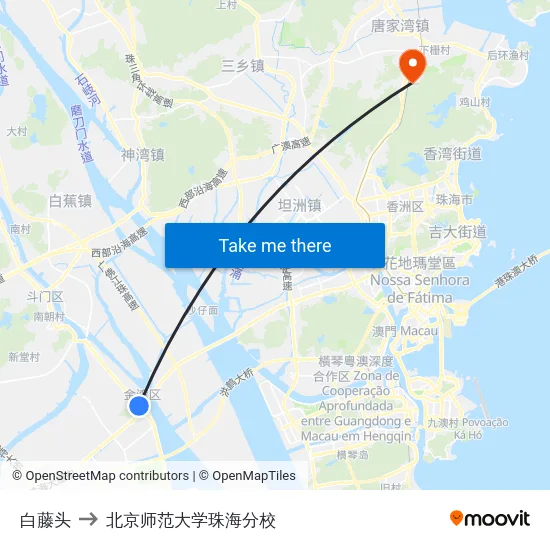 白藤头 to 北京师范大学珠海分校 map