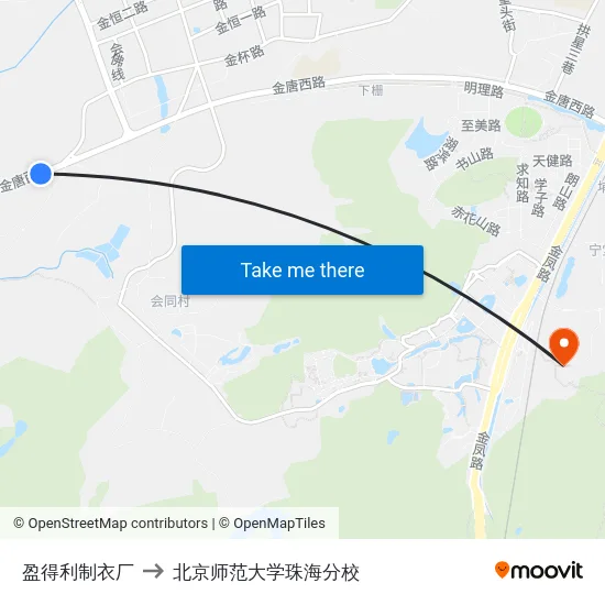 盈得利制衣厂 to 北京师范大学珠海分校 map