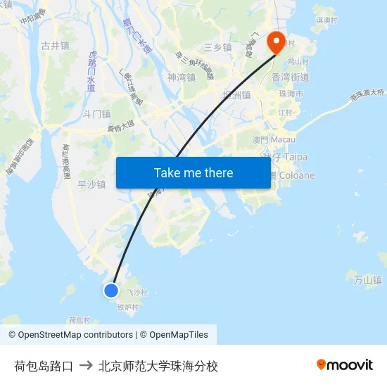 荷包岛路口 to 北京师范大学珠海分校 map