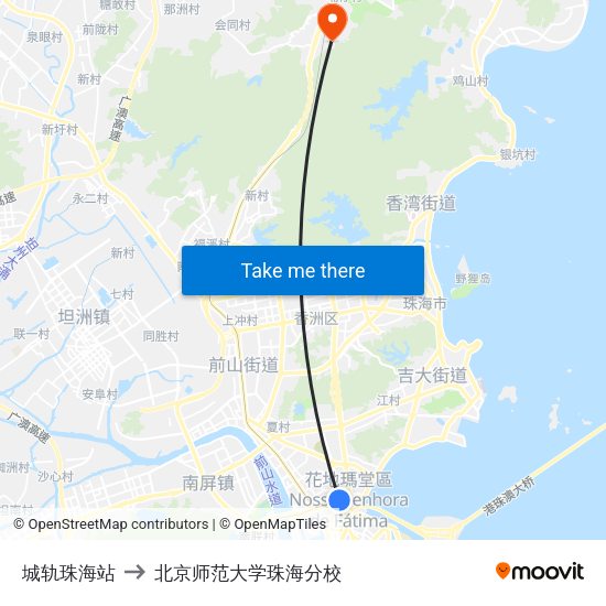 城轨珠海站 to 北京师范大学珠海分校 map