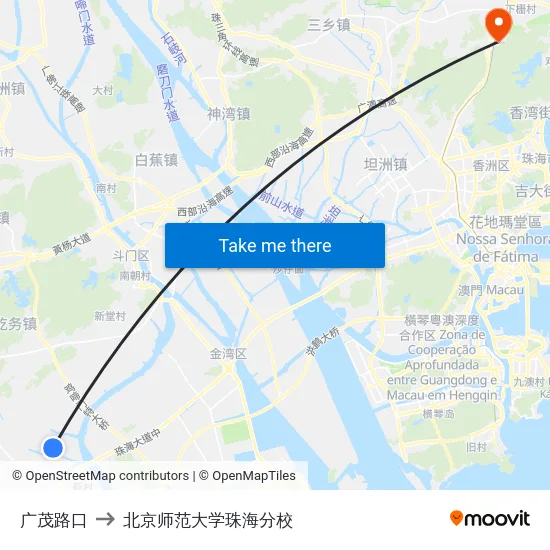 广茂路口 to 北京师范大学珠海分校 map