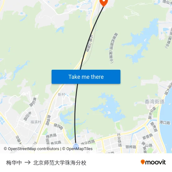 梅华中 to 北京师范大学珠海分校 map