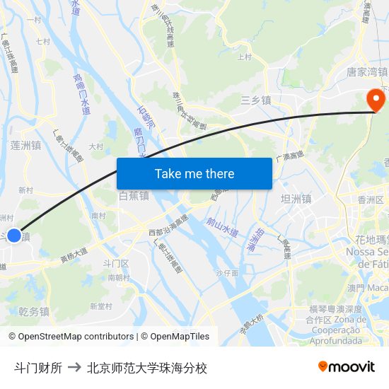 斗门财所 to 北京师范大学珠海分校 map