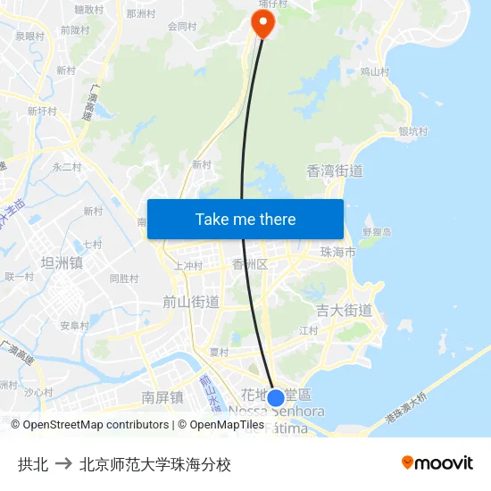 拱北 to 北京师范大学珠海分校 map