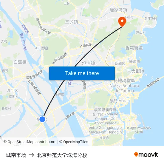 城南市场 to 北京师范大学珠海分校 map