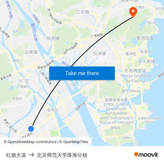 红旗大道 to 北京师范大学珠海分校 map