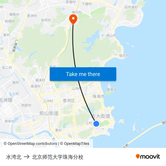 水湾北 to 北京师范大学珠海分校 map