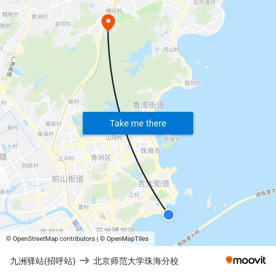 九洲驿站(招呼站) to 北京师范大学珠海分校 map