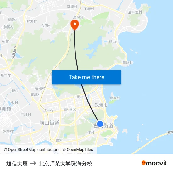 通信大厦 to 北京师范大学珠海分校 map