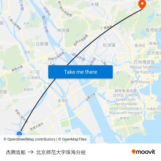杰腾造船 to 北京师范大学珠海分校 map
