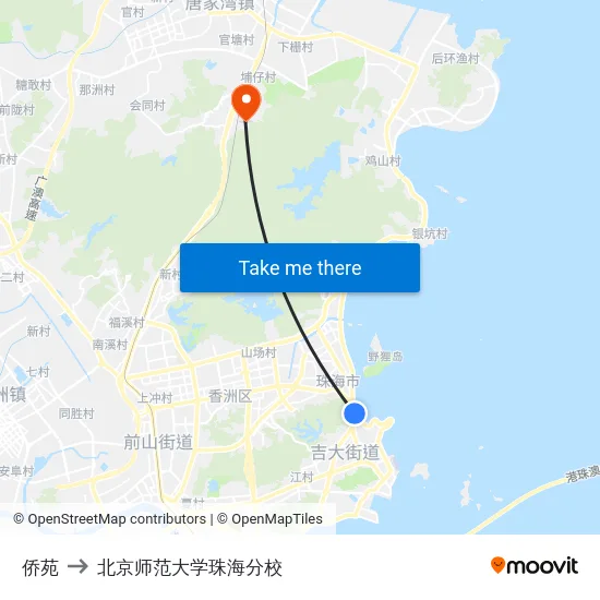 侨苑 to 北京师范大学珠海分校 map