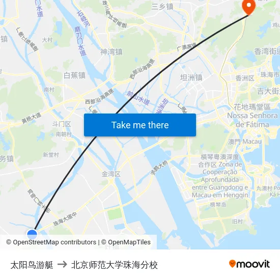 太阳鸟游艇 to 北京师范大学珠海分校 map