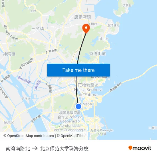南湾南路北 to 北京师范大学珠海分校 map