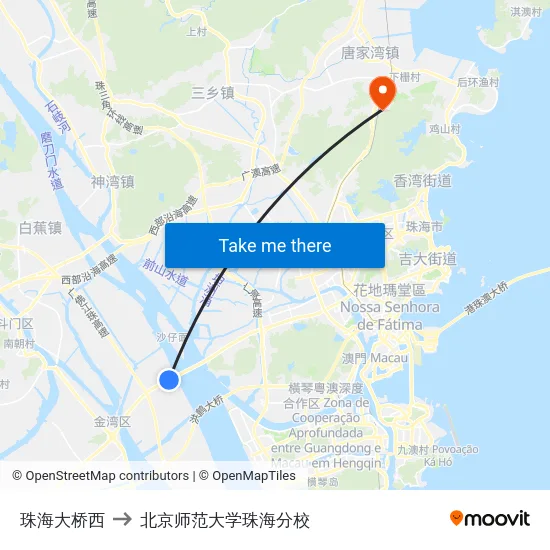 珠海大桥西 to 北京师范大学珠海分校 map