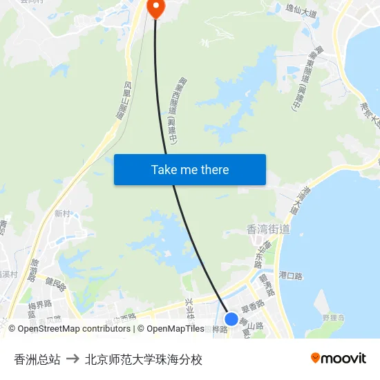 香洲总站 to 北京师范大学珠海分校 map