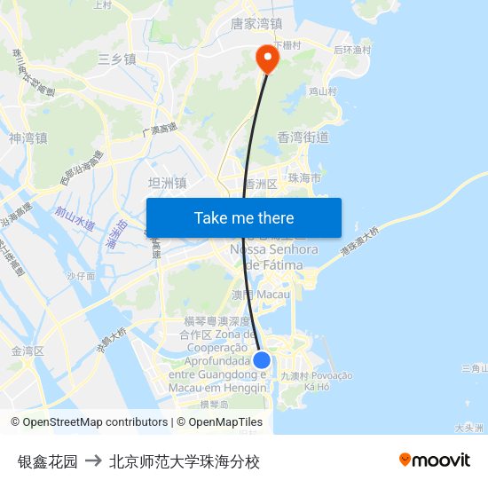 银鑫花园 to 北京师范大学珠海分校 map