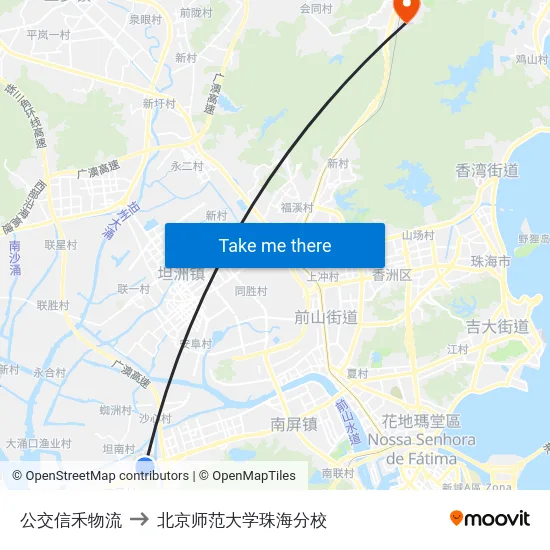 公交信禾物流 to 北京师范大学珠海分校 map