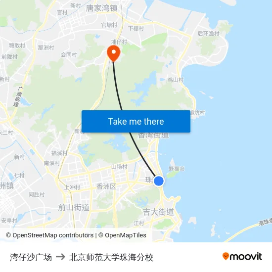 湾仔沙广场 to 北京师范大学珠海分校 map