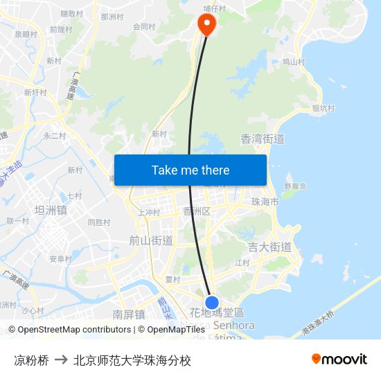 凉粉桥 to 北京师范大学珠海分校 map