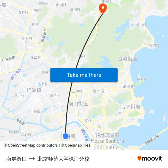 南屏街口 to 北京师范大学珠海分校 map