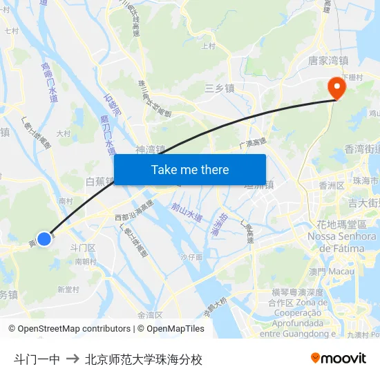 斗门一中 to 北京师范大学珠海分校 map