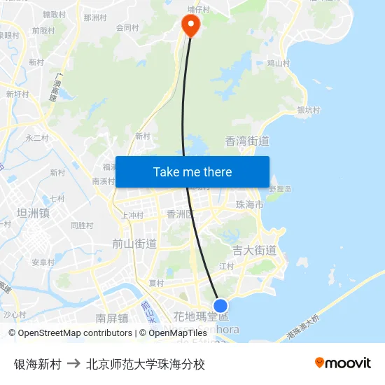 银海新村 to 北京师范大学珠海分校 map