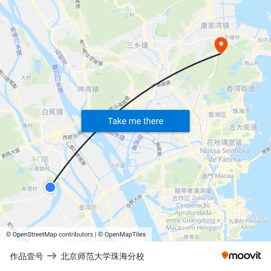 作品壹号 to 北京师范大学珠海分校 map