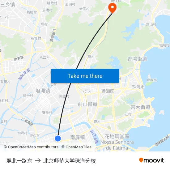 屏北一路东 to 北京师范大学珠海分校 map