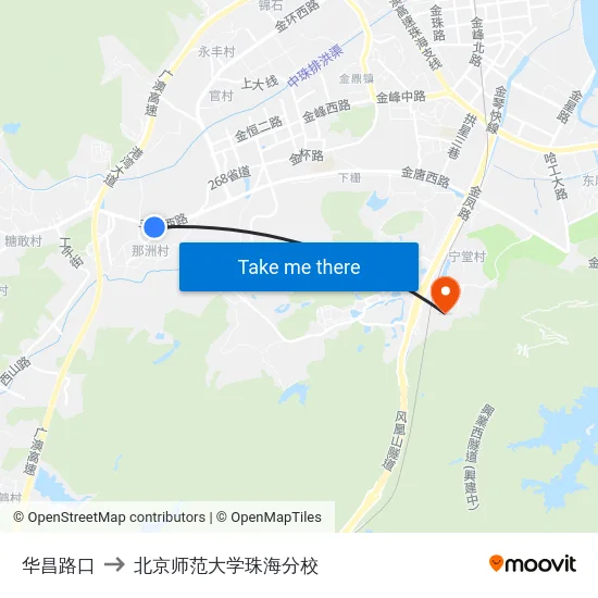 华昌路口 to 北京师范大学珠海分校 map