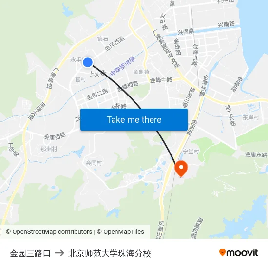 金园三路口 to 北京师范大学珠海分校 map