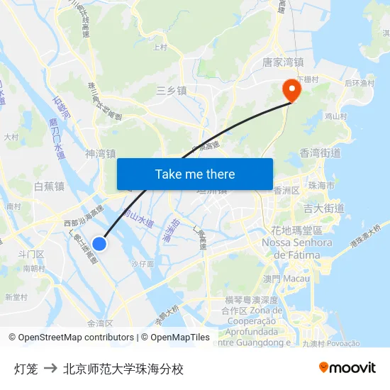 灯笼 to 北京师范大学珠海分校 map