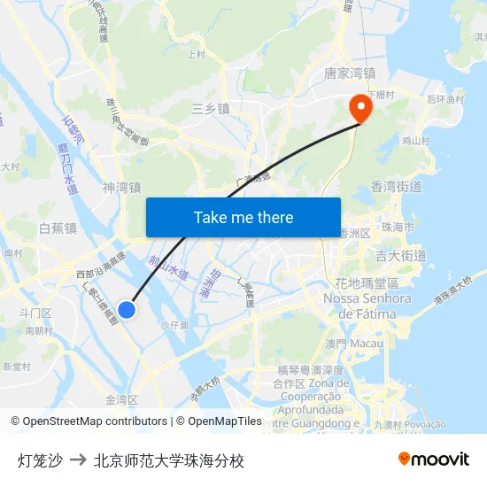 灯笼沙 to 北京师范大学珠海分校 map