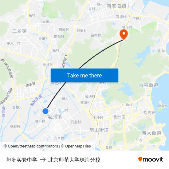 坦洲实验中学 to 北京师范大学珠海分校 map