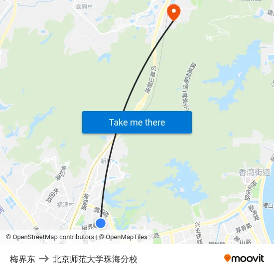 梅界东 to 北京师范大学珠海分校 map